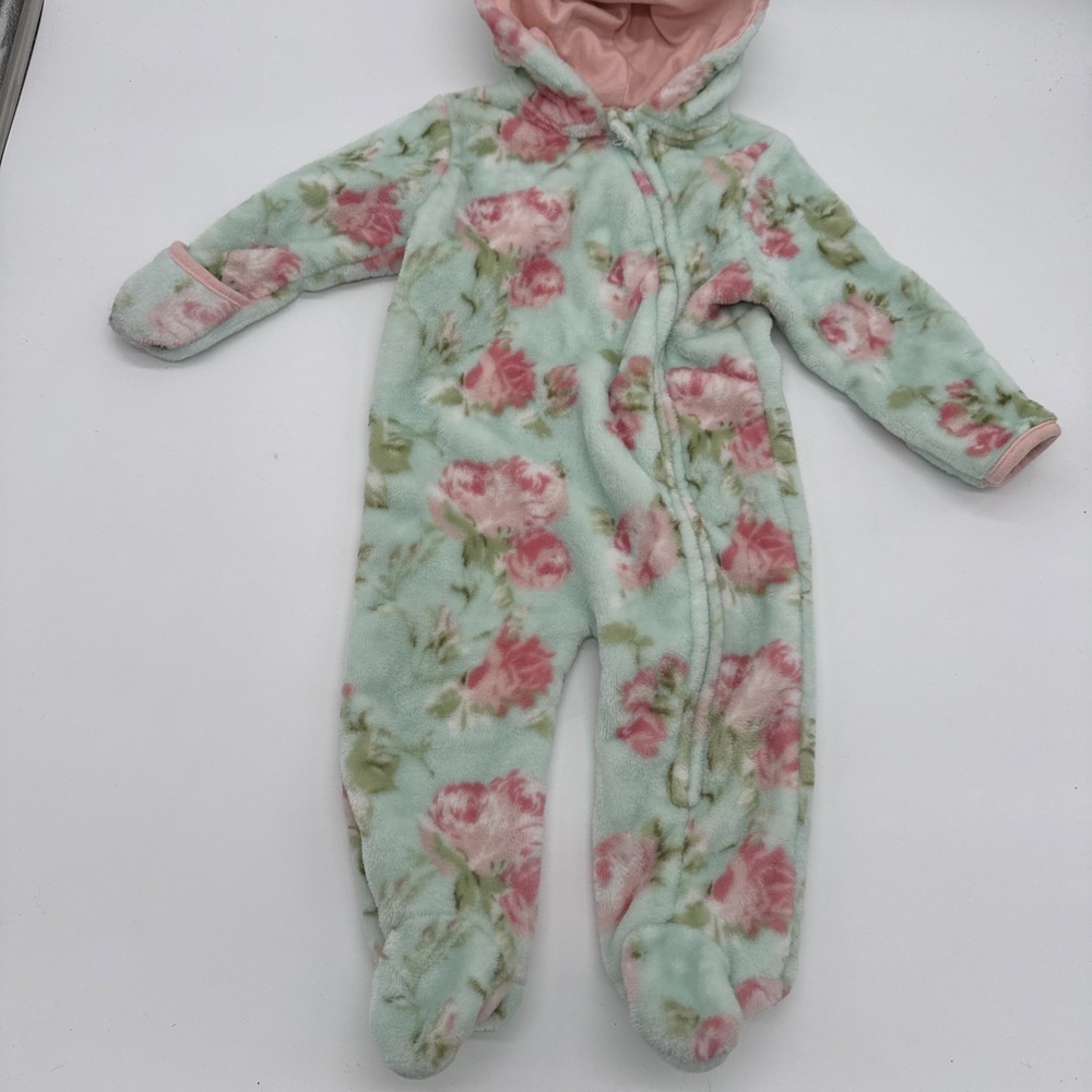 Laura‎ Ashley Baby Floral Footed Romper With Hood And Hand Covers 6-9 Mths